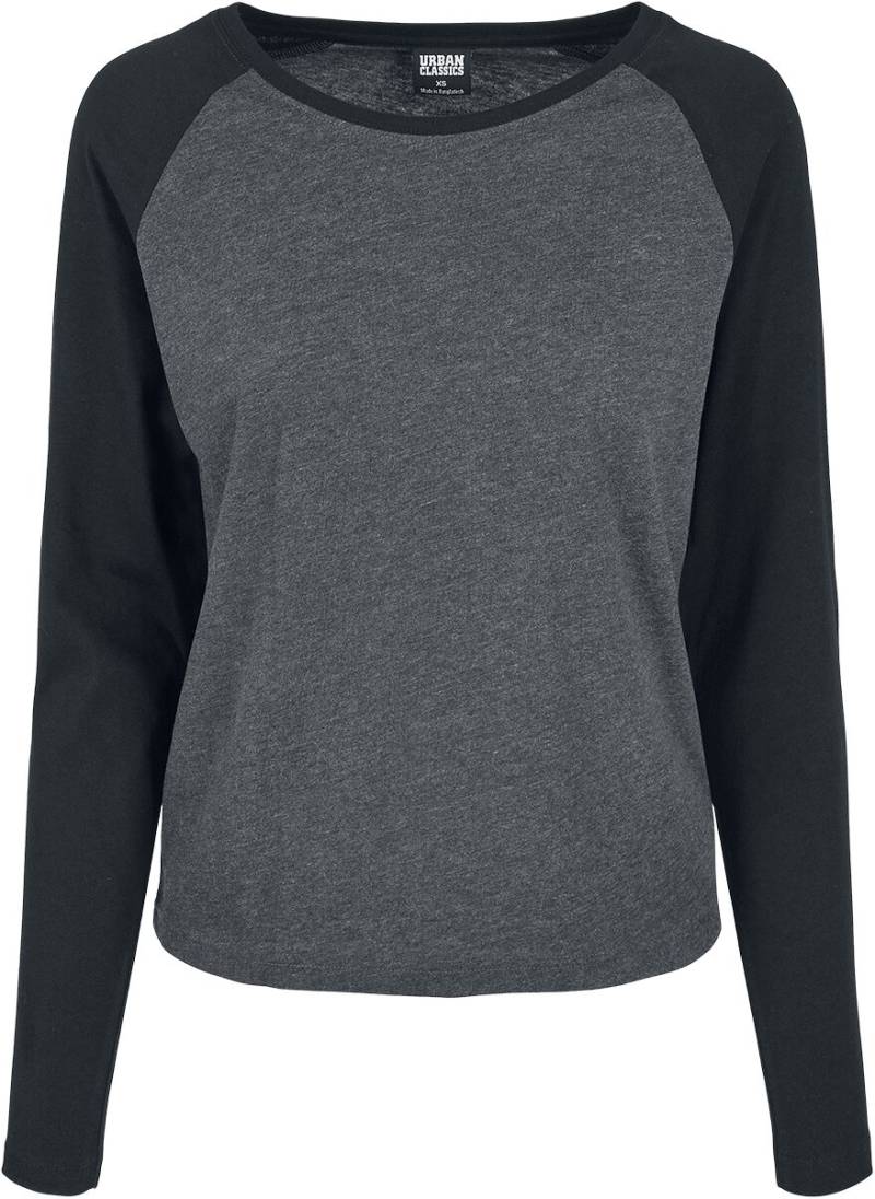 Urban Classics Langarmshirt - Ladies Contrast Raglan Longsleeve - XS bis 4XL - für Damen - Größe XS - charcoal/schwarz von Urban Classics