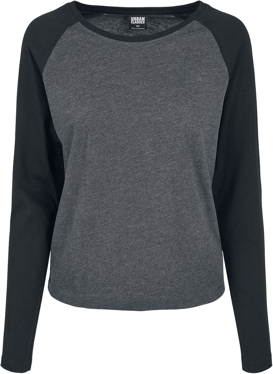 Urban Classics Langarmshirt - Ladies Contrast Raglan Longsleeve - XS bis 5XL - für Damen - Größe 5XL - charcoal/schwarz von Urban Classics