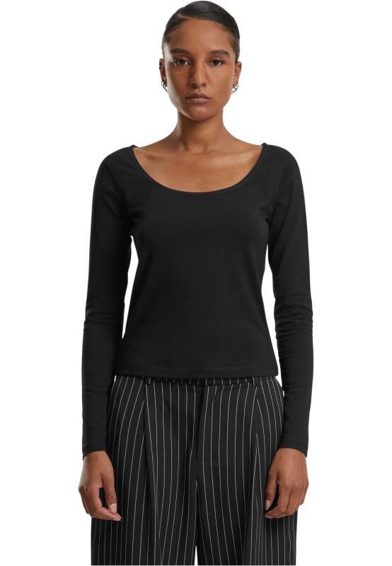 Urban Classics Langarmshirt - Ladies Wide Neck Longsleeve - L bis XL - für Damen - Größe L - schwarz von Urban Classics