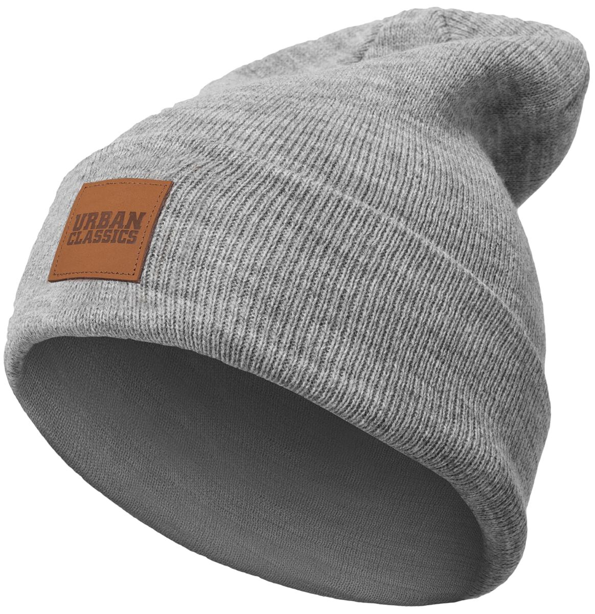 Urban Classics Leatherpatch Long Beanie Mütze grau meliert von Urban Classics