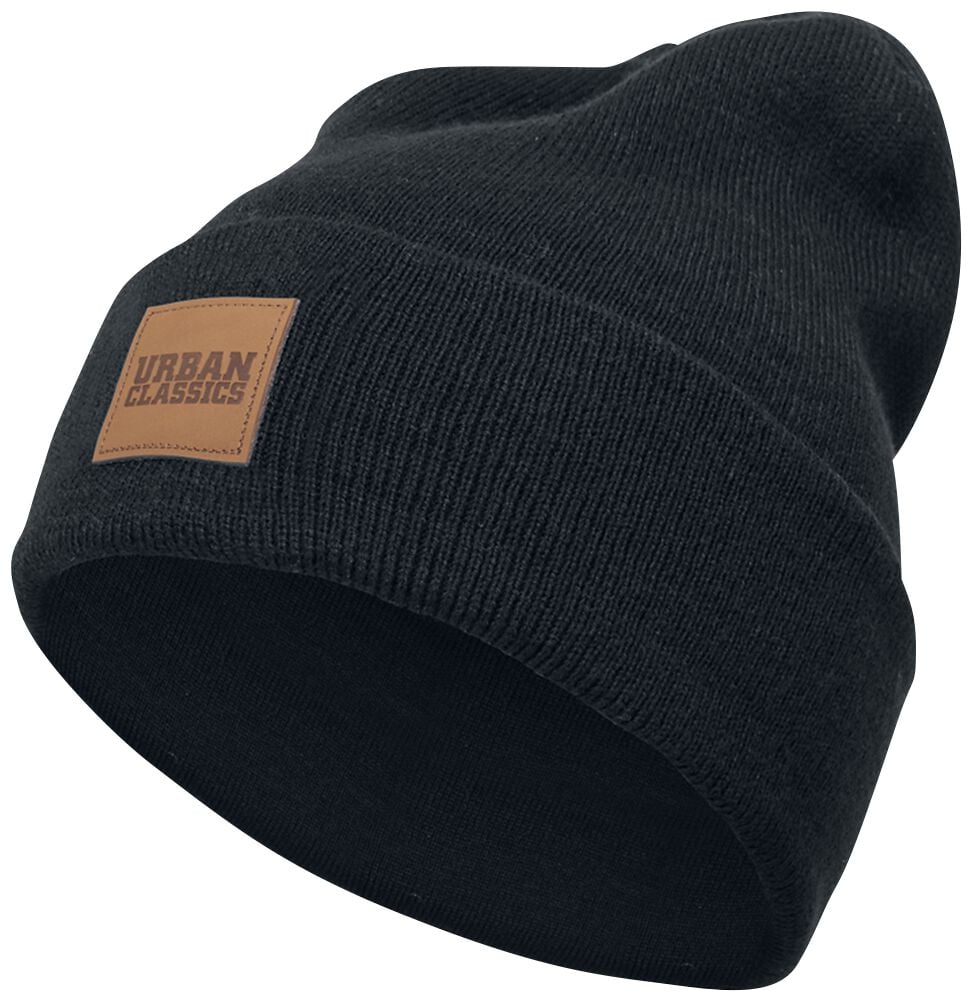 Urban Classics Leatherpatch Long Beanie Mütze schwarz von Urban Classics