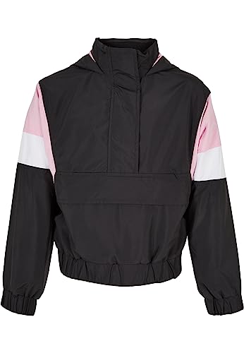 Urban Classics Mädchen Jacke Girls Light 3-Tone Pull Over Jacket black/girlypink/white 134/140 von Urban Classics