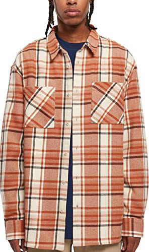 Urban Classics Men's TB5595-Long Oversized Checked Leaves Shirt, softseagrass/red, M von Urban Classics