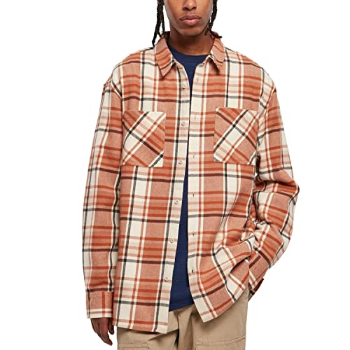 Urban Classics Men's TB5595-Long Oversized Checked Leaves Shirt, softseagrass/red, S von Urban Classics