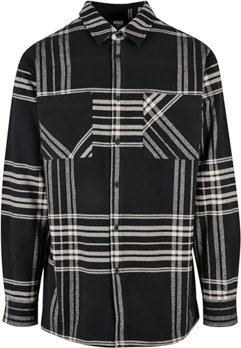 Urban Classics Men's Long Oversized Checked Summit Shirt, Black, S von Urban Classics