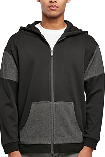 Urban Classics Men's TB5506-Oversized Patch Zip Hoody Sweatshirt, Black/Charcoal, L von Urban Classics