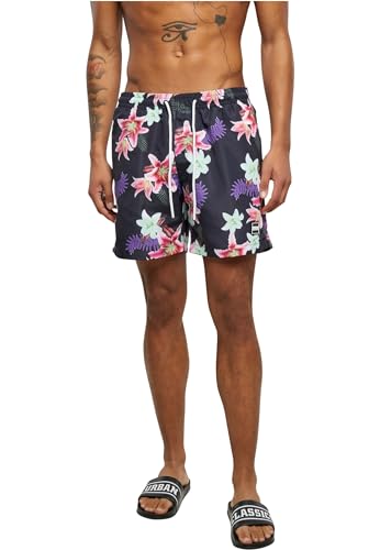 Urban Classics Herren Badehose Pattern Swim Shorts, Herren Badeshorts mit Muster, erhältlich in vielen Farbvarianten, Dark Jungle AOP, S von Urban Classics