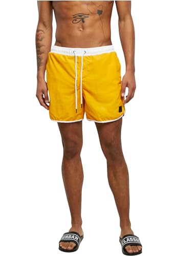 Urban Classics Herren Badehose Retro Swimshorts, Retro Badehose für Männer, mit Kordelzug, white/magicmango, 4XL von Urban Classics