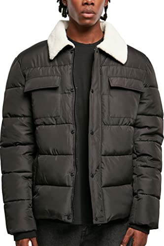 Urban Classics Men's TB5536-Sherpa Collar Padded Shirt Jacket Jacke, Black, L von Urban Classics