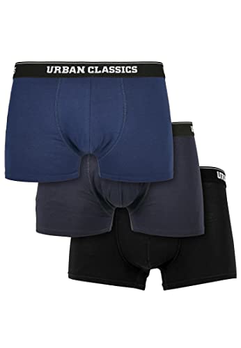 Urban Classics Organic Boxer Shorts 3-Pack – Herren Boxershorts aus Bio-Baumwolle mit Elastikbund und Branding, komfortable Passform, Darkblue+Navy+Black, S von Urban Classics