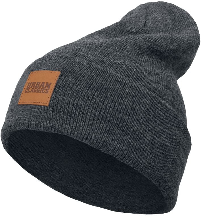 Urban Classics Mütze - Leatherpatch Long Beanie - charcoal von Urban Classics