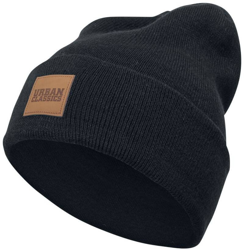 Urban Classics Mütze - Leatherpatch Long Beanie - schwarz von Urban Classics