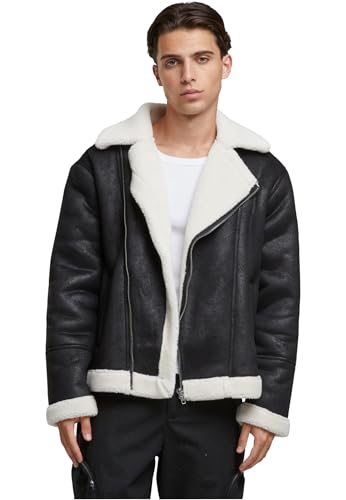 Urban Classics Shearling Biker Jacket XXL Black/whitesand von Urban Classics