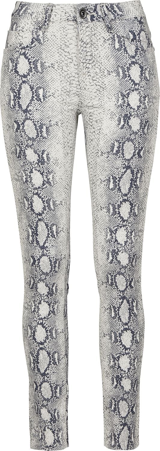 Urban Classics Stoffhose - Ladies Snake Stretch Twill Skinny Pants - XS bis XL - für Damen - Größe L - altweiß/grau von Urban Classics