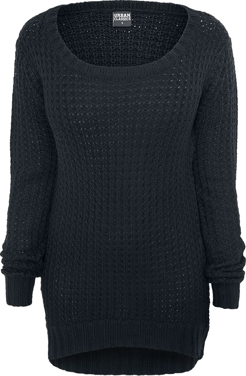 Urban Classics Strickpullover - Ladies Long Wideneck Sweater - XS bis XL - für Damen - Größe L - schwarz von Urban Classics