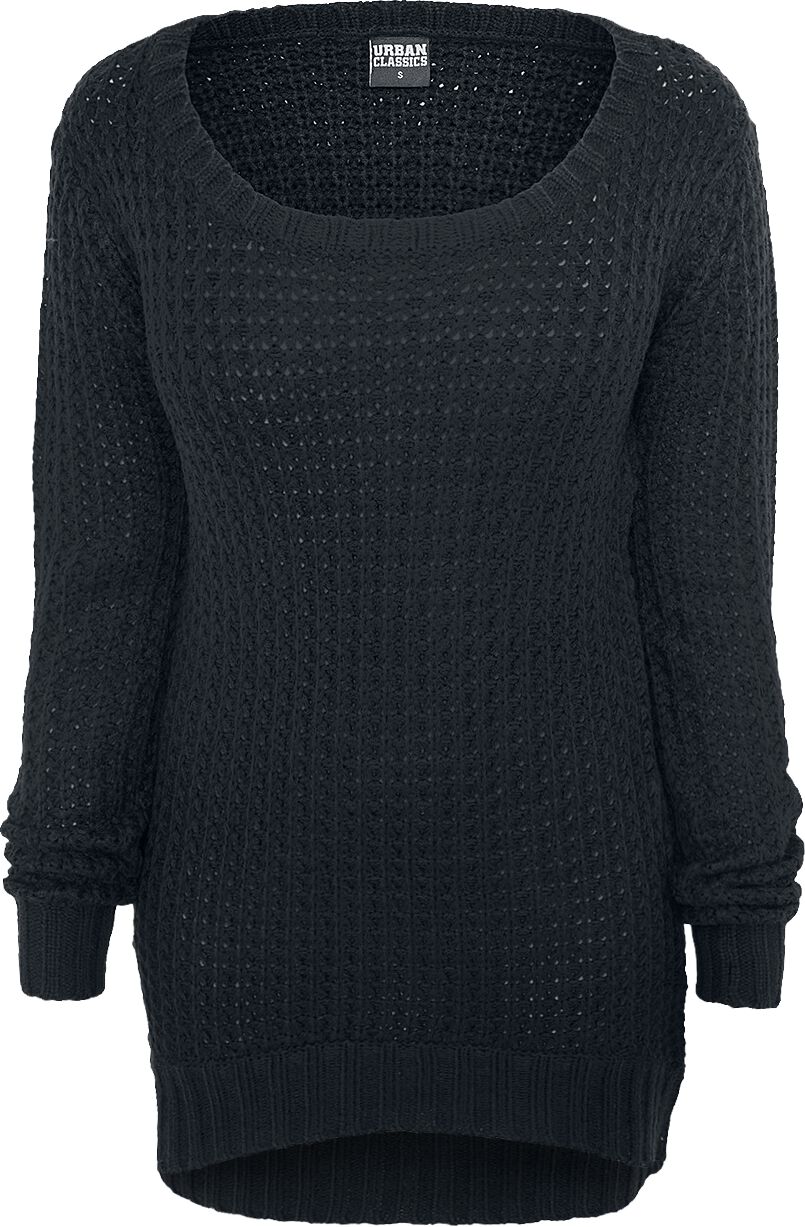 Urban Classics Strickpullover - Ladies Long Wideneck Sweater - XS bis XL - für Damen - Größe M - schwarz von Urban Classics