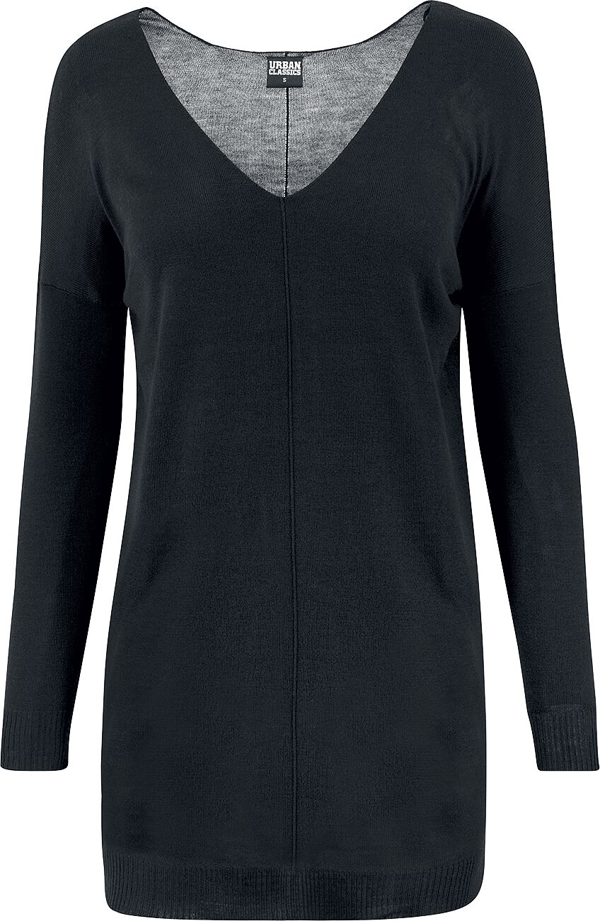 Urban Classics Sweatshirt - Ladies Fine Knit Oversize V-Neck Sweater - S bis 4XL - für Damen - Größe L - schwarz von Urban Classics