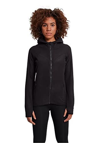 Urban Classics TB1728 Ladies Polar Fleece Zip Hoodie - Damen Outdoor Fleecejacke einfarbig mit Kapuze und verlängertem Rückenteil - black, Größe S von Urban Classics