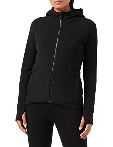 Urban Classics TB1728 Ladies Polar Fleece Zip Hoodie - Damen Outdoor Fleecejacke einfarbig mit Kapuze und verlängertem Rückenteil - black, Größe XL von Urban Classics