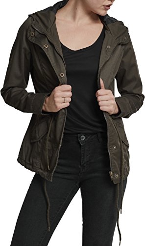 Urban Classics TB1820 Damen und Mädchen Basic Cotton Parka, Jacke aus Baumwolle für Herbst und Winter mit Kapuze, Taille verstellbar, Tunnelzug-Saum - olive, Größe M von Urban Classics