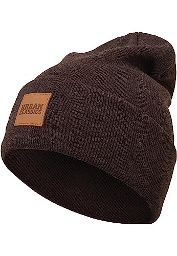 Urban Classics TB626 Unisex Strickmütze Leatherpatch Long Beanie Heatherbrown, One size (Herstellergröße: one size) von Urban Classics