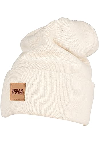 Urban Classics TB626 Unisex Strickmütze Leatherpatch Long Beanie Sand, One Size (Herstellergröße: one size) von Urban Classics