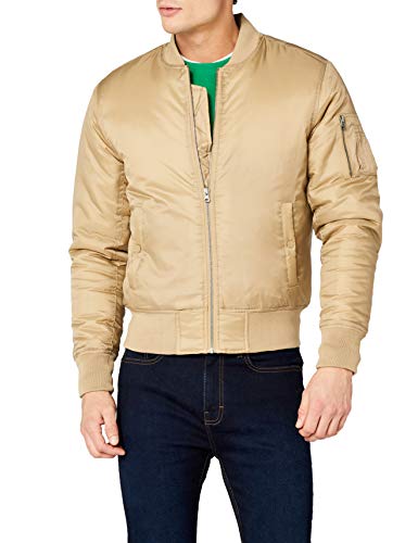 Urban Classics TB861 Herren Jacke - Basic Bomber Jacket, Bomberjacke mit aufgesetzter Tasche und Zipper am Arm, Beige (beige 3), Gr. X-Large von Urban Classics