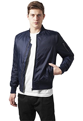 Urban Classics Herren Jacke - Basic Bomber Jacket, Bomberjacke mit aufgesetzter Tasche und Zipper am Arm, Blau (Navy 155), Gr. Small von Urban Classics