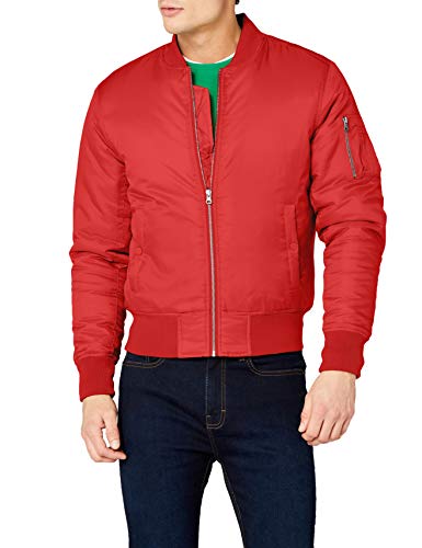 Urban Classics TB861 Herren Jacke - Basic Bomber Jacket, Bomberjacke mit aufgesetzter Tasche und Zipper am Arm, Rot (fire red 697), Gr. Small von Urban Classics