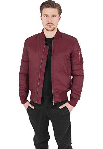 Urban Classics Herren Jacke - Basic Bomber Jacket, Bomberjacke mit aufgesetzter Tasche und Zipper am Arm, Rot (Burgundy 606), Gr. Large von Urban Classics