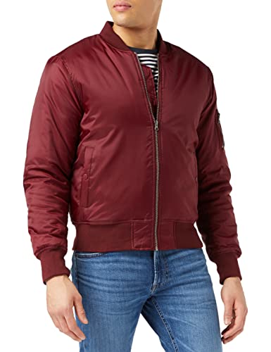 Urban Classics TB861 Herren Jacke - Basic Bomber Jacket, Bomberjacke mit aufgesetzter Tasche und Zipper am Arm, Rot (burgundy 606), Gr. Large von Urban Classics