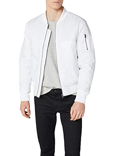 Urban Classics TB861 Herren Jacke - Basic Bomber Jacket, Bomberjacke mit aufgesetzter Tasche und Zipper am Arm, Weiß (white 220), Gr. Large von Urban Classics