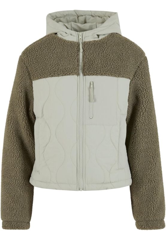 Urban Classics Übergangsjacke - Ladies Sherpa Crinkle Nylon Mix Jacket - XS bis XL - für Damen - Größe S - grün von Urban Classics