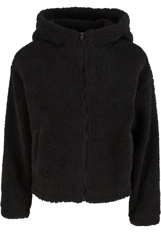 Urban Classics Übergangsjacke - Ladies Short Hooded Sherpa Jacket - S - für Damen - Größe S - schwarz von Urban Classics
