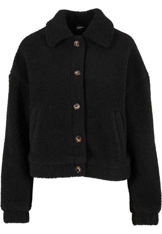 Urban Classics Übergangsjacke - Ladies Short Sherpa Button Jacket - M bis 3XL - für Damen - Größe XL - schwarz von Urban Classics