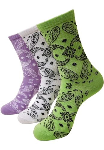 Urban Classics Unisex TB4243-Bandana Pattern 3-Pack Socken, White+Lilac+Lime, 43-46 (3er Pack) von Urban Classics