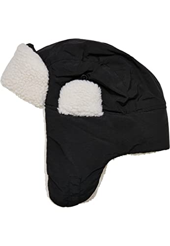 Urban Classics Unisex Fliegermütze Nylon Sherpa Trapper Hat mit Stirn- und Ohrenklappen, Sherpa gefüttert, erhältlich in Black/Offwhite, one Size von Urban Classics