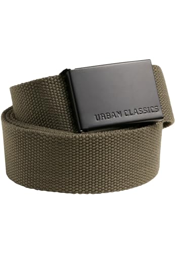 Urban Classics Unisex Gürtel Canvas Belt, One Size verstellbare Unisex Canvasgürtel, Metallschließe mit Logo-Prägung, olive/black, one size von Urban Classics