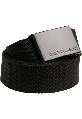 Urban Classics Unisex Gürtel Canvas Belt, One Size verstellbare Unisex Canvasgürtel, Metallschließe mit Logo-Prägung, black/black, one size von Urban Classics