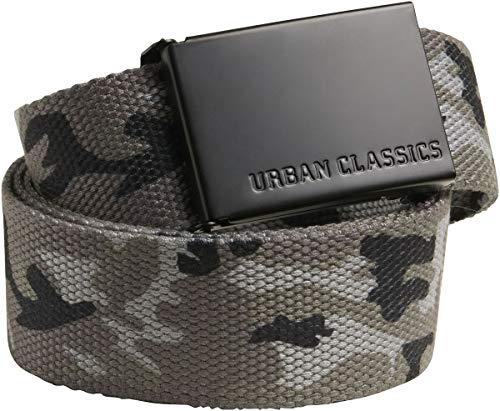 Urban Classics Unisex Gürtel Canvas Belt, One Size verstellbare Unisex Canvasgürtel, Metallschließe mit Logo-Prägung, grey camo/black, one size von Urban Classics