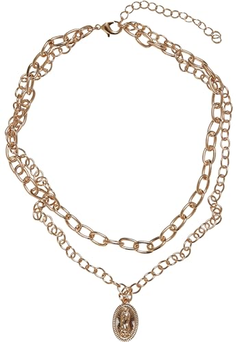 Urban Classics Unisex Halskette Madonna Layering Necklace mit Madonna Anhänger, doppelreihige Modeschmuck Kette für Männer und Frauen, Länge 47,5 cm bzw. 55,5 cm von Urban Classics