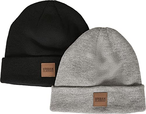 Urban Classics Unisex Kinder UCK626-Logopatch Kids 2-Pack Beanie-Mütze, Black+Grey, 122/128 von Urban Classics