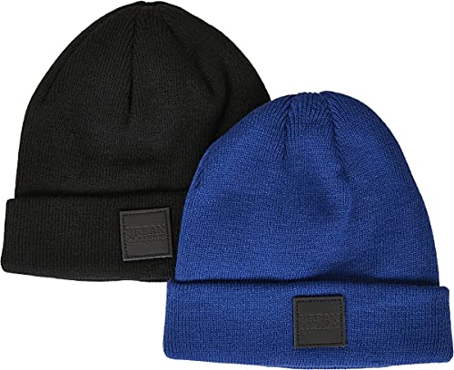 Urban Classics Unisex Kinder UCK626-Logopatch Kids 2-Pack Beanie-Mütze, Black/royal Blue, 110/116 von Urban Classics