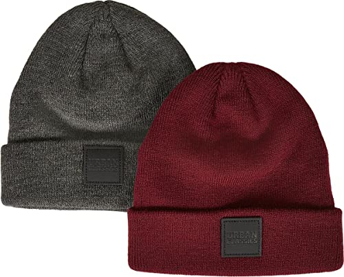 Urban Classics Unisex Kinder UCK626-Logopatch Kids 2-Pack Beanie-Mütze, Charcoal+Burgundy, 110/116 von Urban Classics