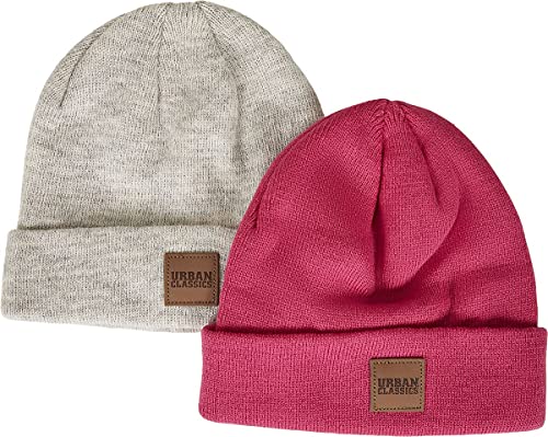 Urban Classics Unisex Kinder Logopatch Kids 2-Pack Beanie-Mütze, pink/Heatherwhite, 146/152 von Urban Classics