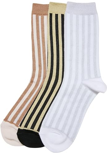 Urban Classics Unisex TB5667-Metallic Effect Stripe 3-Pack Socks, Black/whitesand/White, 43-46 von Urban Classics