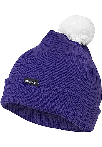 Urban Classics Unisex Ohrenschützer Wintermütze Contrast Bobble Beanie mehrfarbig (Purpur/White) One Size von Urban Classics