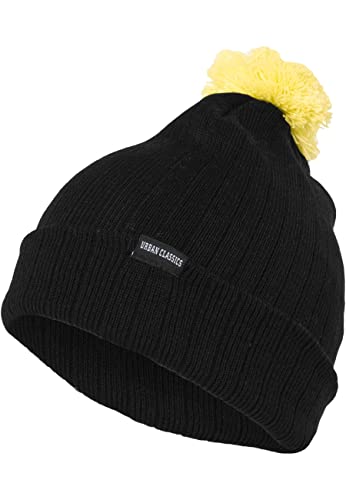 Urban Classics Unisex Ohrenschützer Wintermütze Neon Contrast Bobble Beanie mehrfarbig (Black/Yellow) One Size von Urban Classics