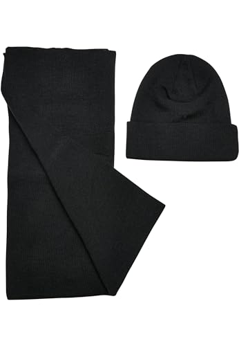 Urban Classics Unisex TB5673-Recycled Basic and Scarf Set Beanie Hat, Black, one Size von Urban Classics