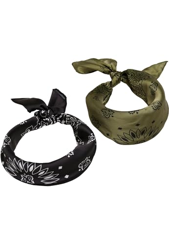 Urban Classics Unisex Satijnen 2-pack Bandana, Blk/Olive, Einheitsgröße EU von Urban Classics
